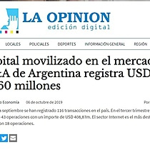 Capital movilizado en el mercado M&A de Argentina registra USD 2.960 millones